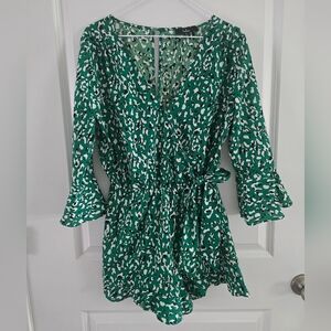 Lulu's Green and White Leopard Patterned Romper